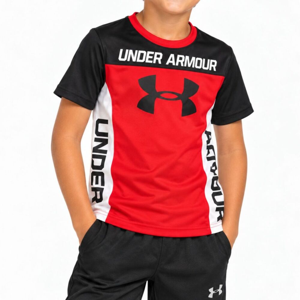 🔥 5 for $30 🔥 Under Armour Boys’ Red Black White Colorblock T-Shirt | Size 8